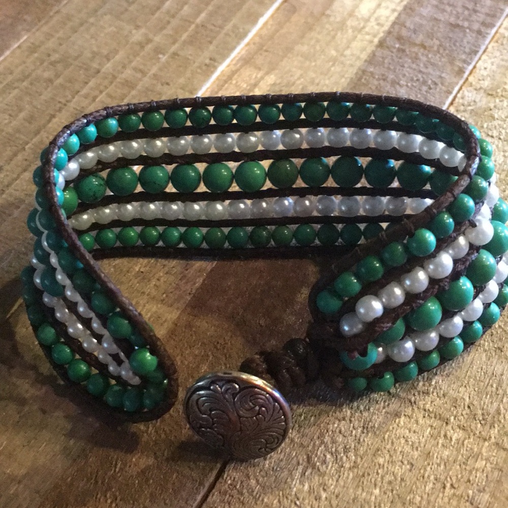 Stabilized Turquoise & Pearl Bracelet